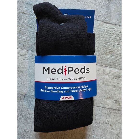 MediPeds Mens Over-The-Calf Compression Socks XL 2 Pair Black - Picture 1 of 3
